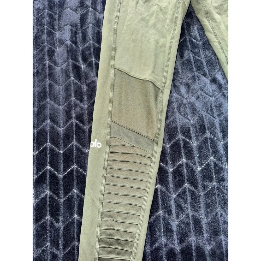 Alo Yoga Leggings Womens Green Moto High‎ Rise Panel Activewear Workout Size S
